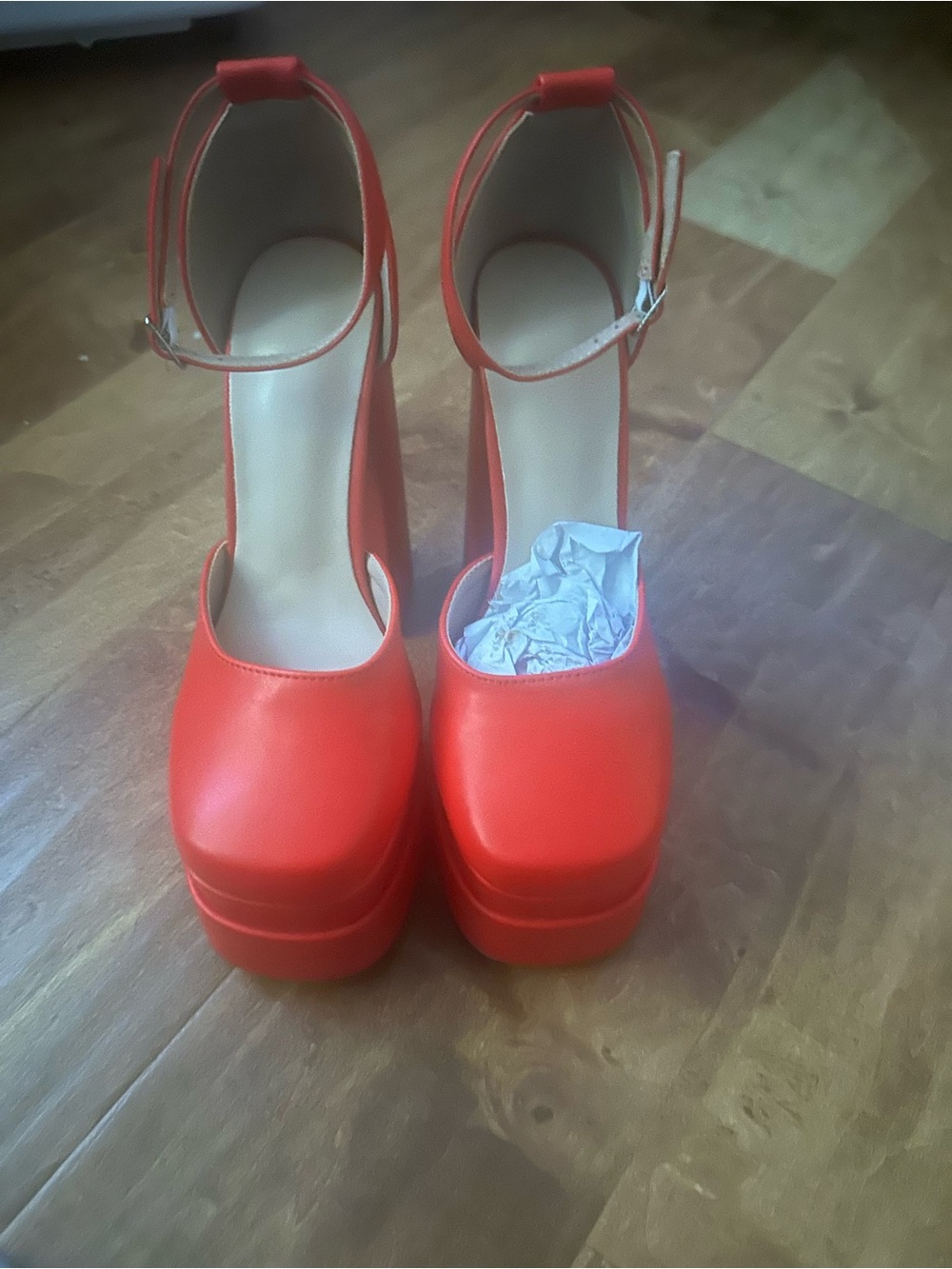 Red Platform Ankle-Strap Women's Heels